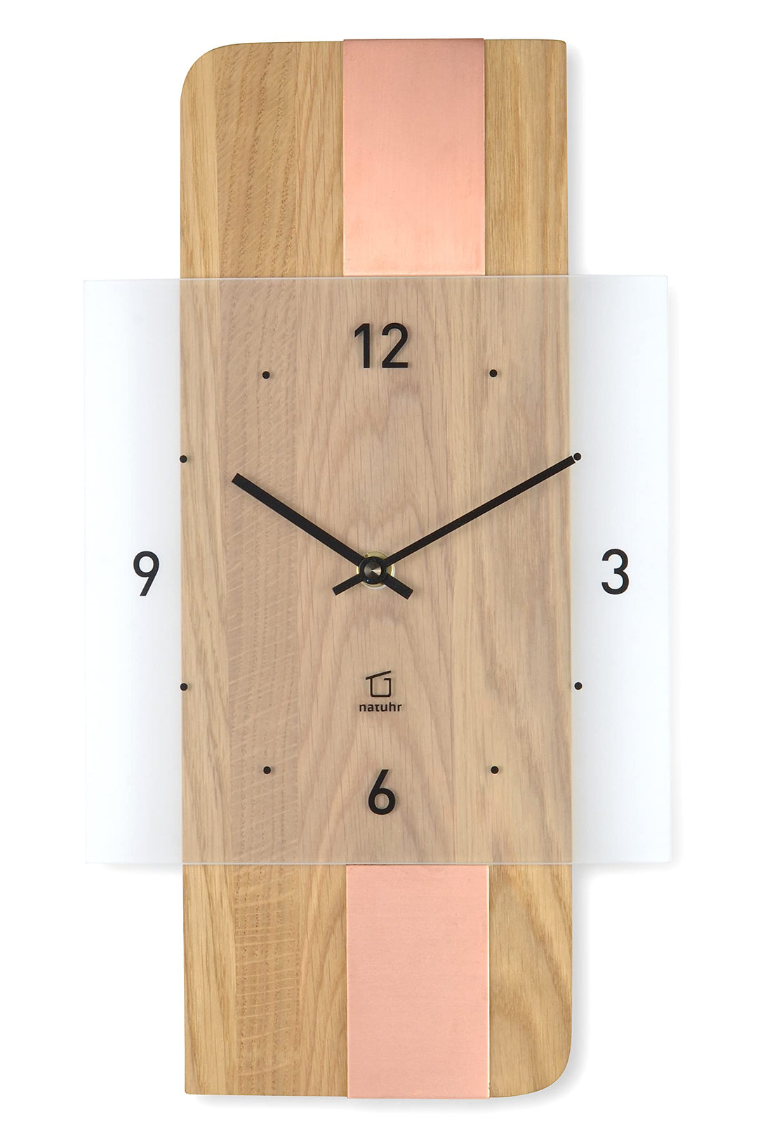Natuhr Holz Metall Glas Wanduhr - Fusion - präzises Funk-Uhrwerk plastikfrei verpackt (Eiche geölt/K