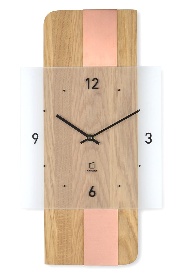 Natuhr Holz Metall Glas Wanduhr - Fusion - präzises Funk-Uhrwerk plastikfrei verpackt (Eiche geölt/K