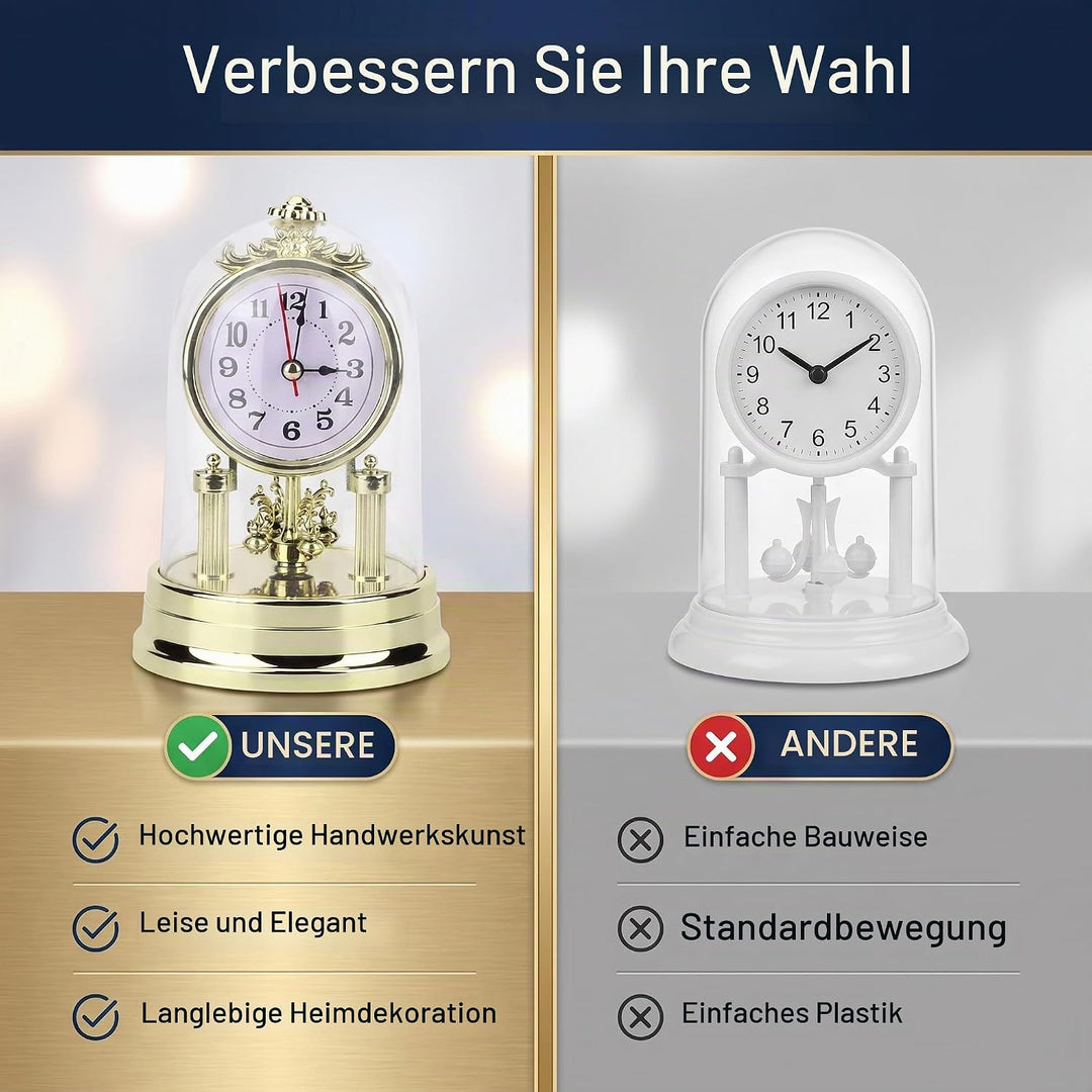 Wakects Kaminuhren Europäischer Stil Retro Tischuhr Antik Leise Tischuhr für Wohnzimmer Schlafzimmer