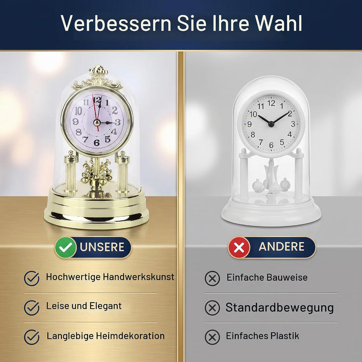 Wakects Kaminuhren Europäischer Stil Retro Tischuhr Antik Leise Tischuhr für Wohnzimmer Schlafzimmer