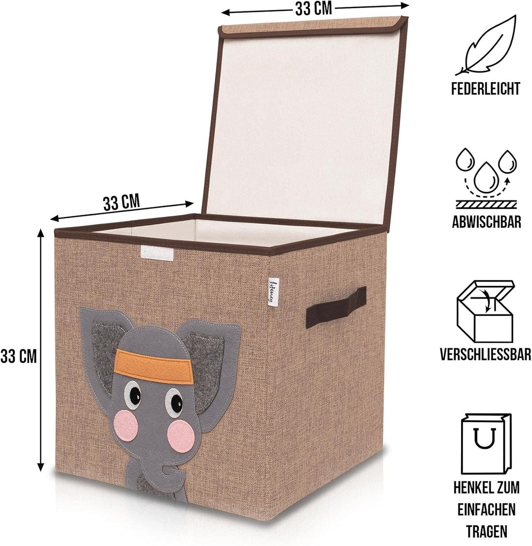 Aufbewahrungsbox mit Deckel im 2er Set Elefant I Doppelpack Spielzeugbox mit Tiermotiv passend für W