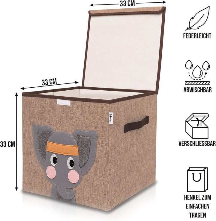 Aufbewahrungsbox mit Deckel im 2er Set Elefant I Doppelpack Spielzeugbox mit Tiermotiv passend für W