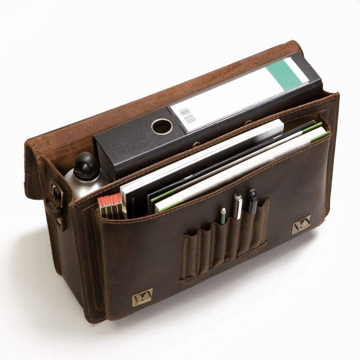 MIKA Unisex Aktentasche Reed aus Echt Leder/Sattelleder, Schultertasche mit 1 Hauptfach, Umhängetasc