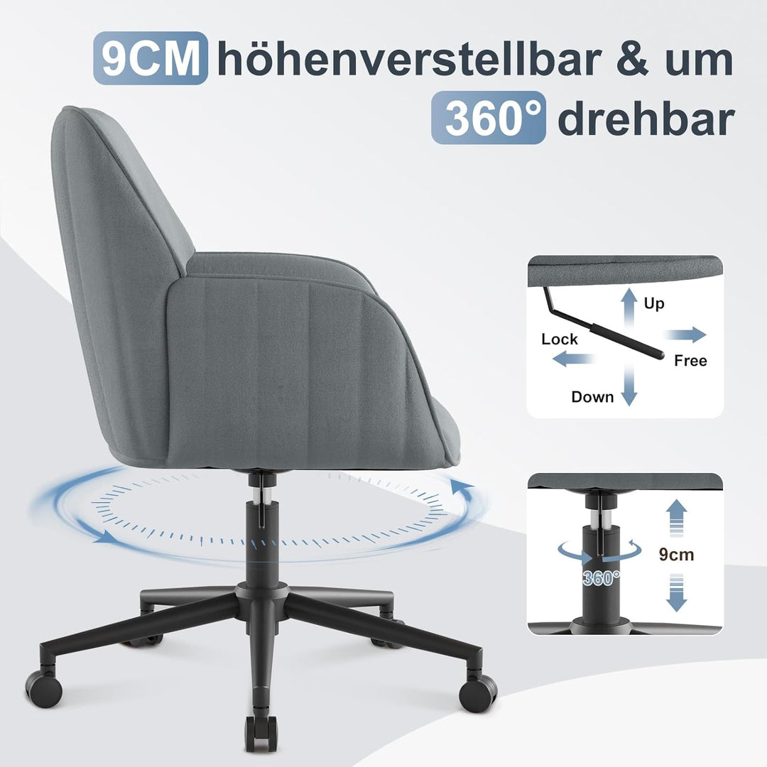Schreibtischsessel Bürostuhl Homeoffice bis 136kg Drehstuhl Samt Schminkstuhl mit Armlehnen Rollen E