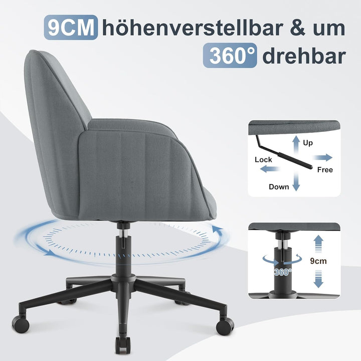 Schreibtischsessel Bürostuhl Homeoffice bis 136kg Drehstuhl Samt Schminkstuhl mit Armlehnen Rollen E
