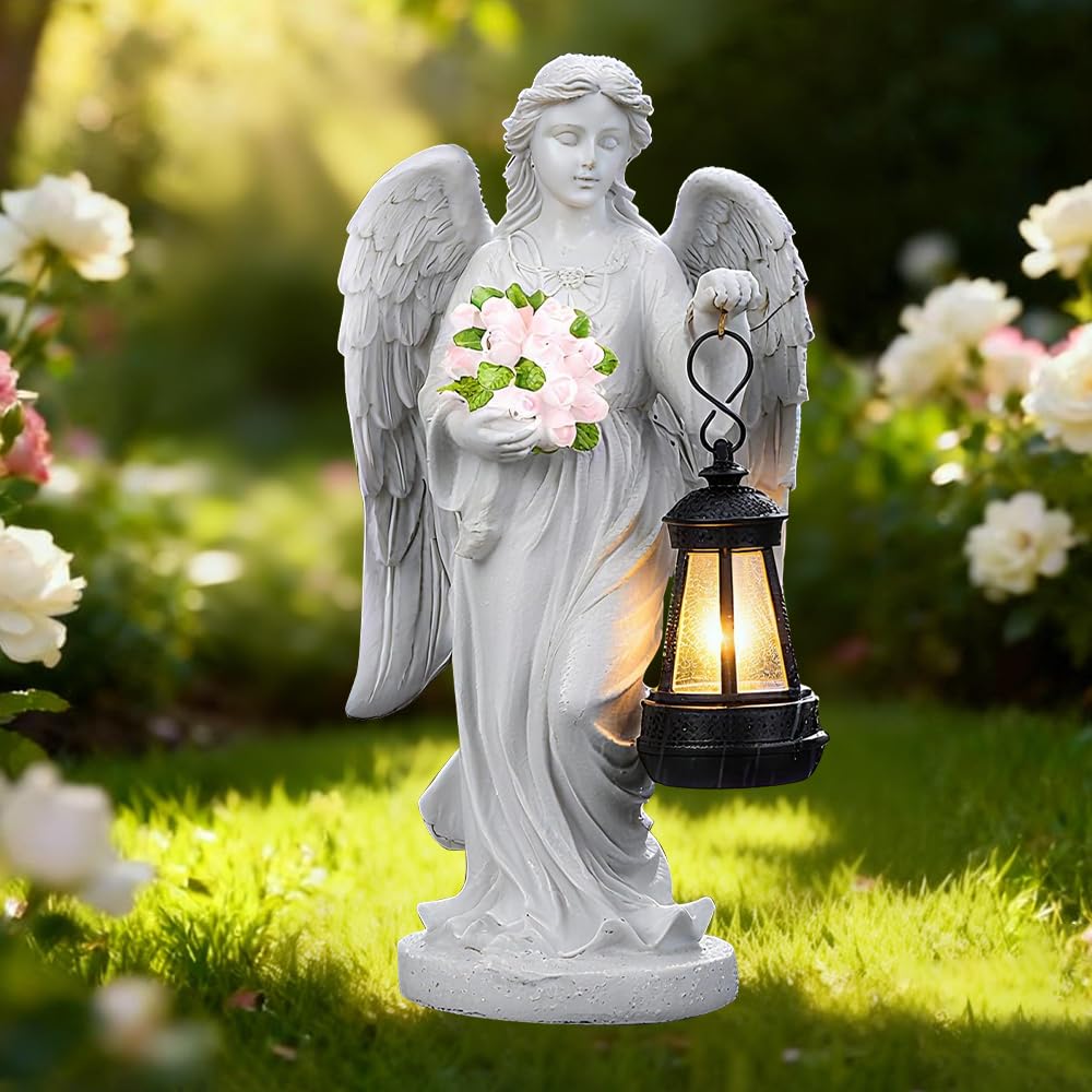 Grabschmuck Wetterfest, Solar Engel Gartenstatuen, Grabengel mit Led Solarleuchten, Geeignet für Zim