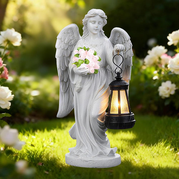 Grabschmuck Wetterfest, Solar Engel Gartenstatuen, Grabengel mit Led Solarleuchten, Geeignet für Zim