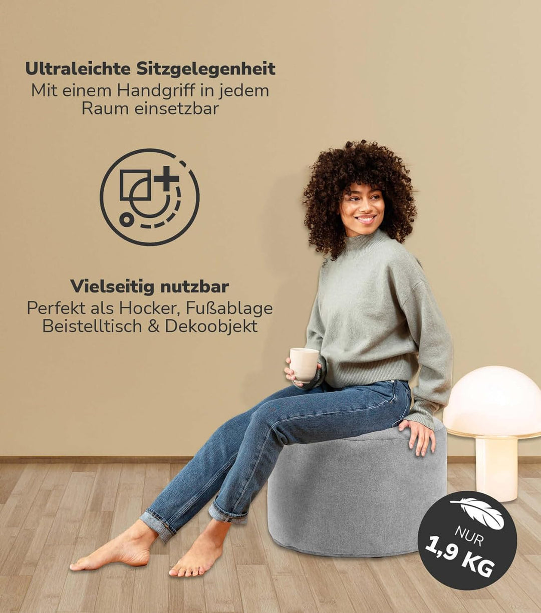 mokebo® Pouf, Hocker o. Bodenkissen 60x40cm 'Der Ruhepouf' Sitzhocker rund & Fusshocker fürs Wohnzim