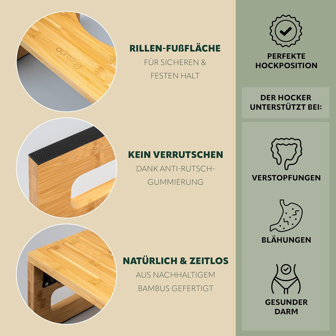 eluno Toilettenhocker, Fussbank aus Bambus mit Anti-Rutsch-Pads, platzsparend zusammenklappbar, Stab
