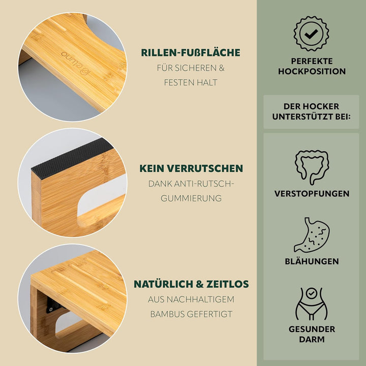 eluno Toilettenhocker, Fussbank aus Bambus mit Anti-Rutsch-Pads, platzsparend zusammenklappbar, Stab