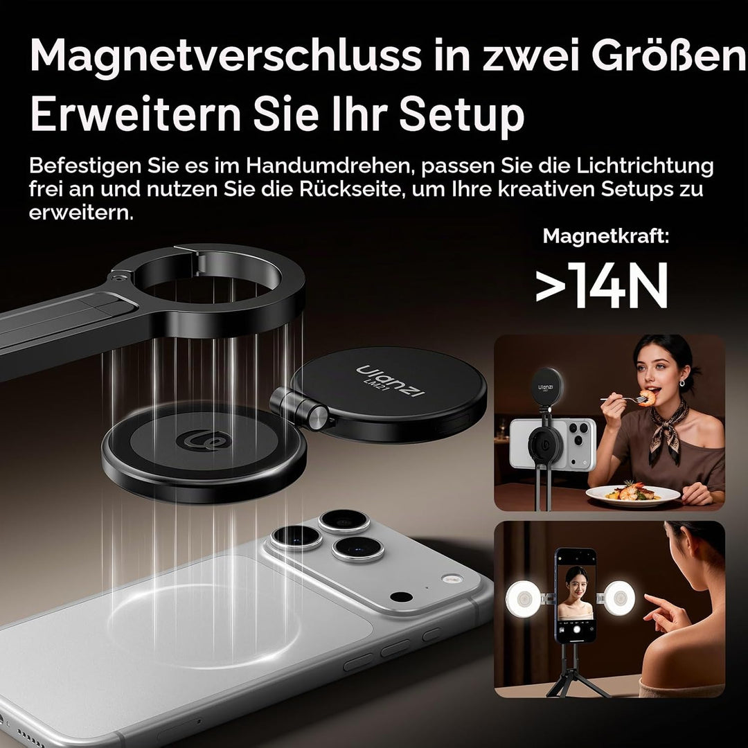 ULANZI LM21 Magnetische Selfie Licht, Selfie Ringlicht für iPhones, Handy Ringlicht mit 3 Farbtemper