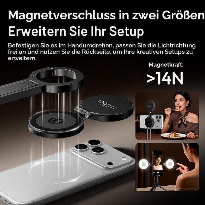 ULANZI LM21 Magnetische Selfie Licht, Selfie Ringlicht für iPhones, Handy Ringlicht mit 3 Farbtemper