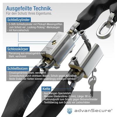 advanSecure® Hochsicherheits-Kettenschloss | optimal für Fahrrad und E-Bike | Sicherheitsstufe 8/10