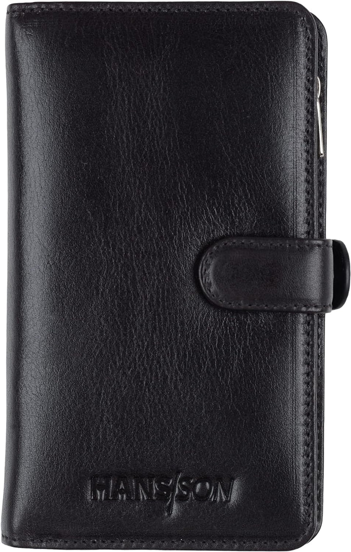 HANS/SON iPhone 13 Lederhülle mit Geldbörse | 2-in-1 Handyhülle in Schwarz aus Echtleder | iPhone 13