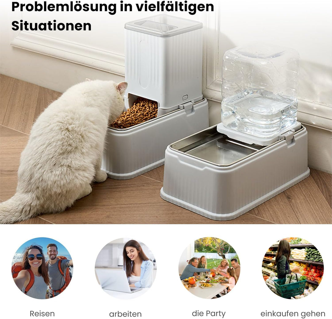 2Pcs 3L Futterautomat Hunde Set – klappbare und höhenverstellbare Futterspender mit Edelstahl-Napf,