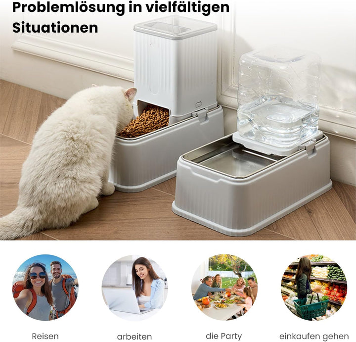 2Pcs 3L Futterautomat Hunde Set – klappbare und höhenverstellbare Futterspender mit Edelstahl-Napf,