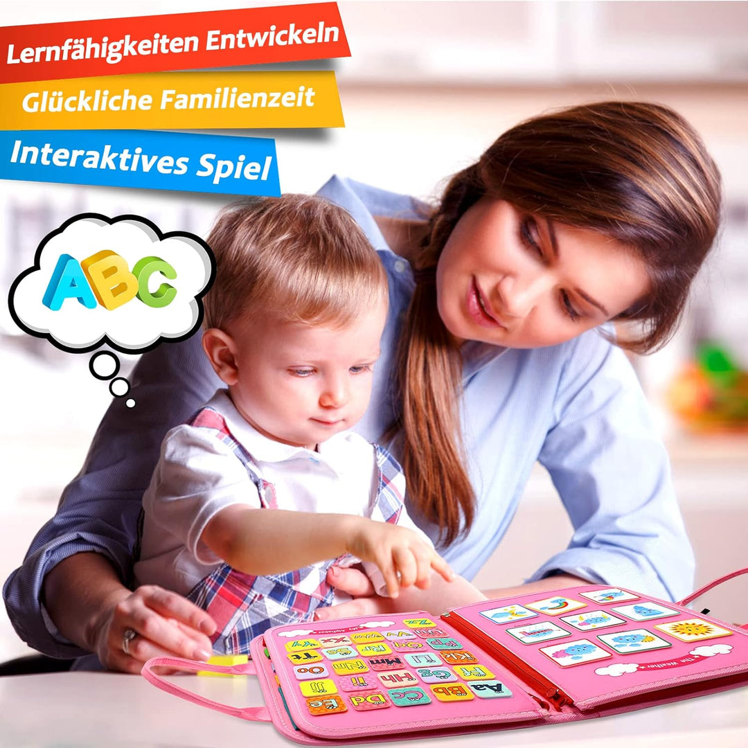 Qizfun Montessori Spielzeug Busy Board für Kleinkinder & Vorschulkinder – Sensorik Lernspielzeug & A