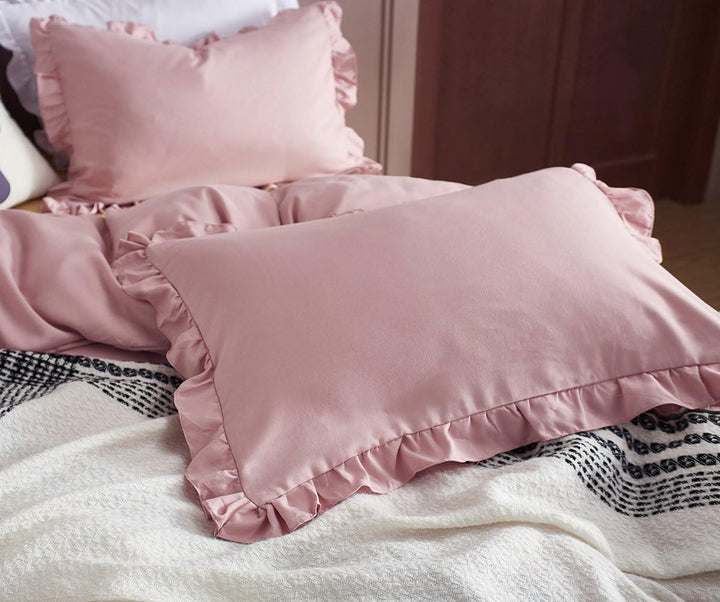 Lanqinglv Rüschen Rosa Bettwäsche 155x200 2 Teilig Mädchen Mikrofaser Bettbezug Deckenbezug mit Reis