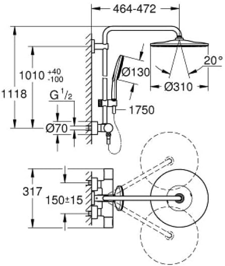 GROHE Rainshower Smartactive 310 - Duschsystem mit Thermostatarmatur (wassersparend, Wandmontage, Si