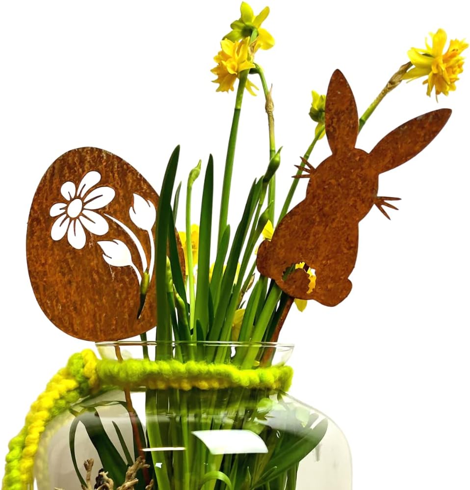Terma Stahldesign Edelrost Ostereier & Hase 3er Set Handmade Germany, Osterdeko Rostoptik, Rostfigur