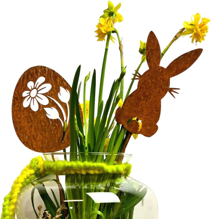 Terma Stahldesign Edelrost Ostereier & Hase 3er Set Handmade Germany, Osterdeko Rostoptik, Rostfigur