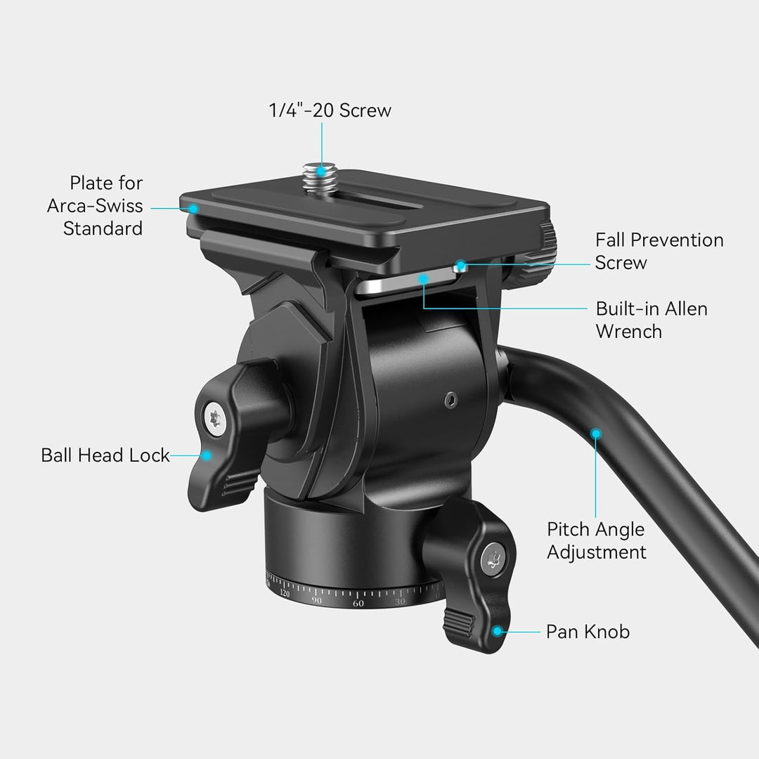 SMALLRIG Stativ Fluidkopf Pan Tilt Head CH10 mit Schnellwechselplatte, Fluid Head geeignet für AR-ca