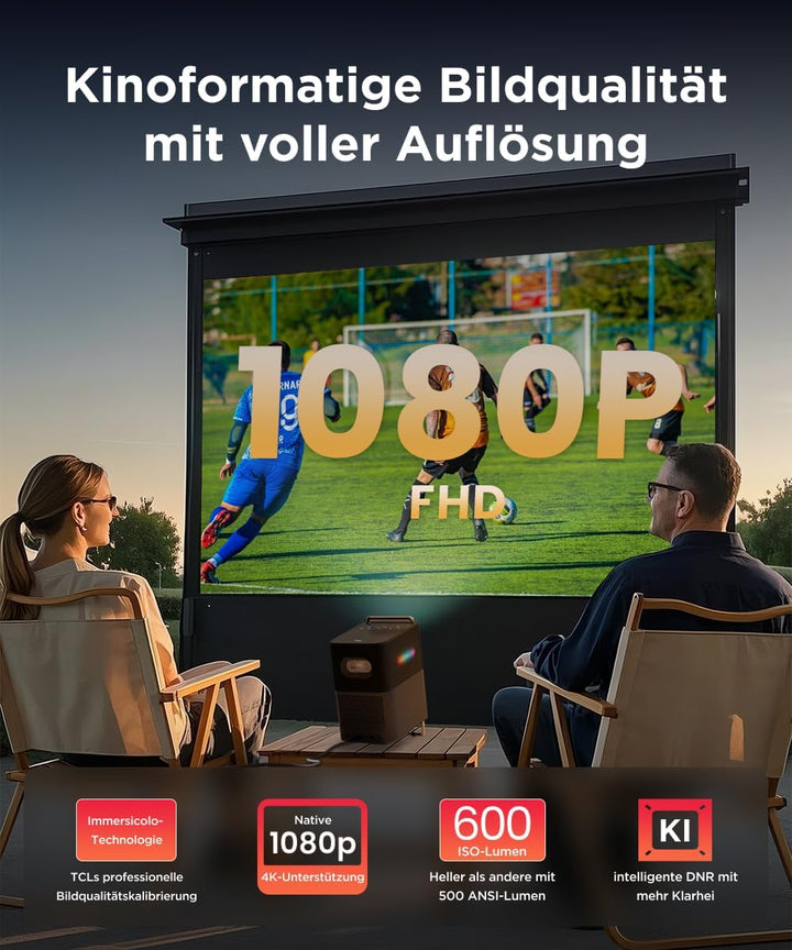 TCL A1s MTV-Projektor, 600 ISO-Lumen, 1080P tragbarer Projektor, Lizensiert von Netflix, WLAN und Bl