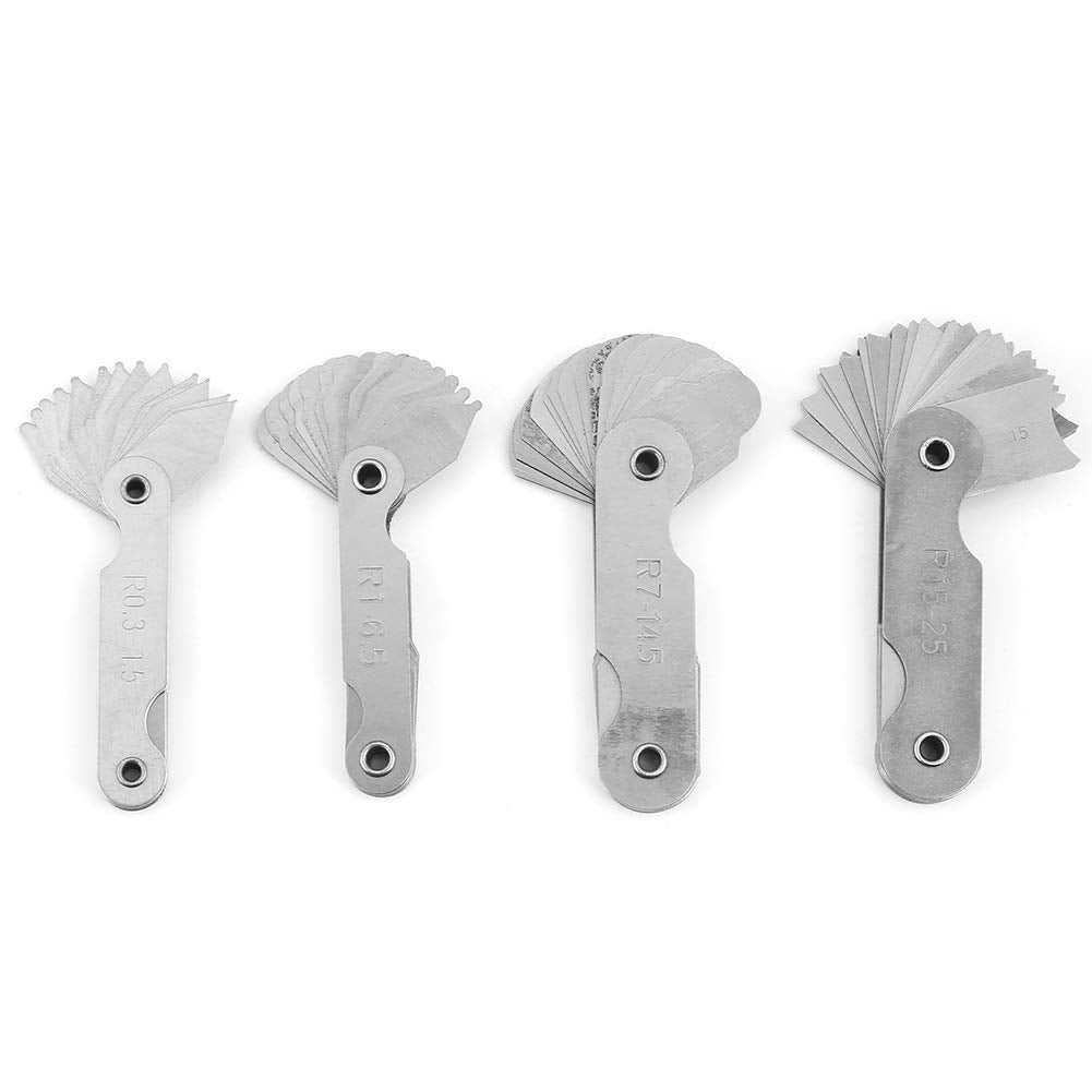 Radius-Messgeräte, 4Pcs Radius-Rundungsmesser Edelstahl-konkaves konvexes Messwerkzeug R0.3-1.5 / R1