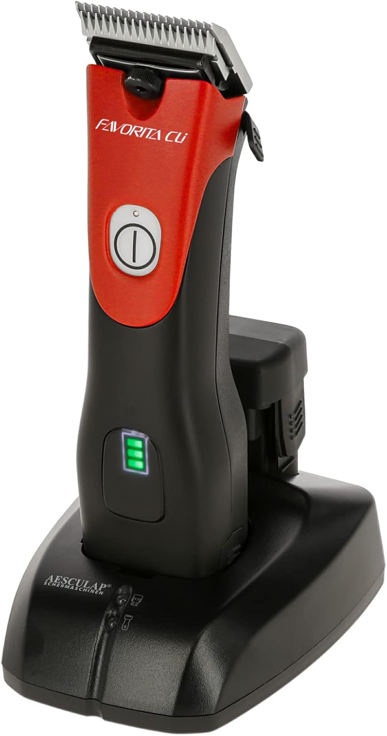 Agrarzone Edition Aesculap Favorita CLi Akku Schermaschine rot mit Aufsteckkamm Set | Ergonomische P