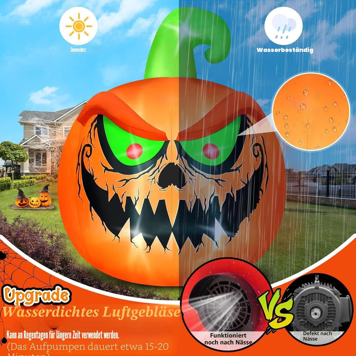 Kalolary 15Ft Halloween Aufblasbare Dekoration - Riesiger Kürbis Mit Grün-Roten Augen für Innen und