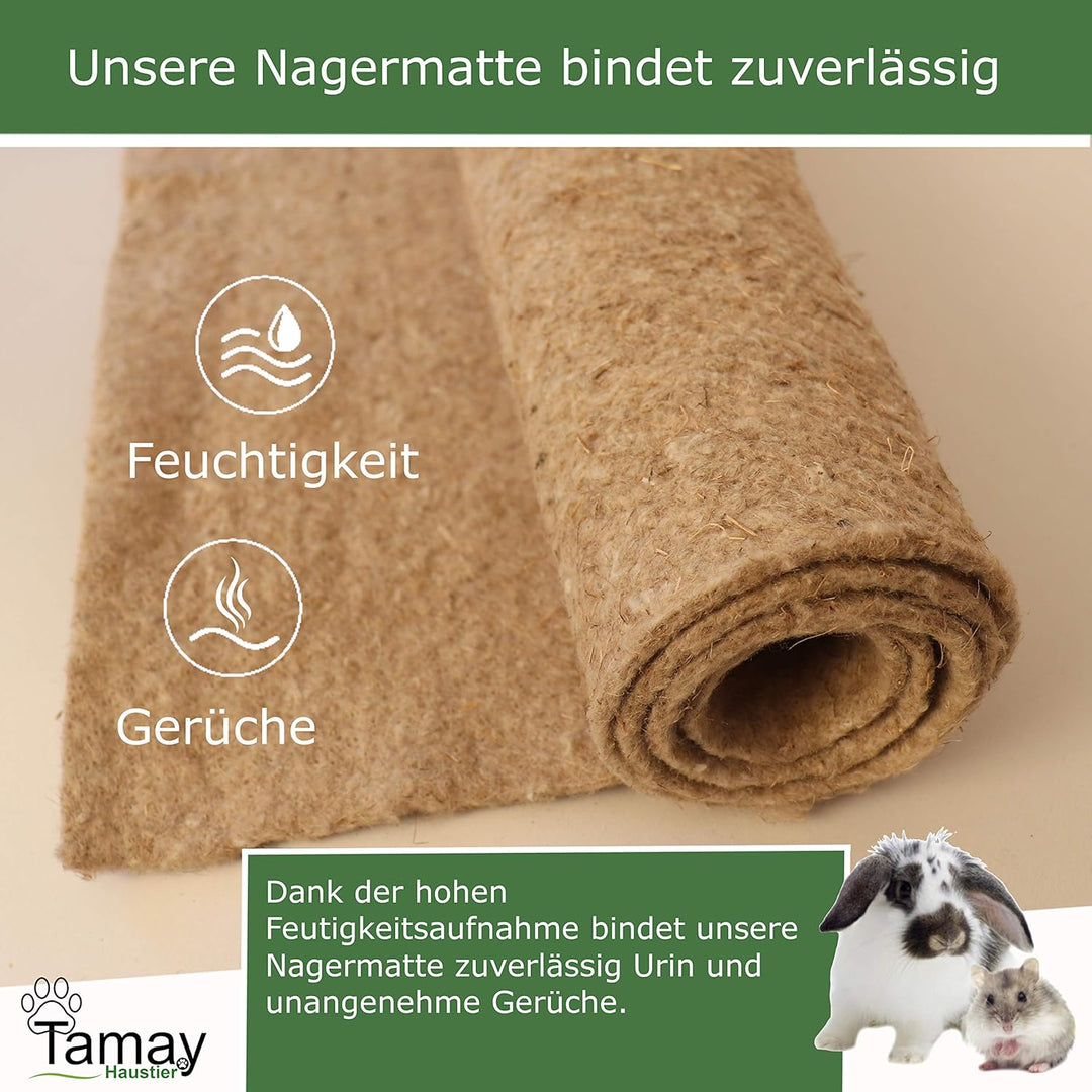 Tamay Nagermatten aus 100% Hanf, 100 x 50cm I Premium Nagerteppich als staubfreie Käfig Bodenbeckung