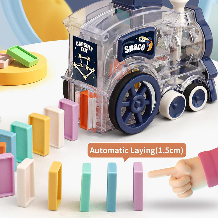 OBEST 200Pcs Domino Zug Spielzeug Set, Elektrischer Domino Rallye Zug mit Licht und Ton, Automatisch