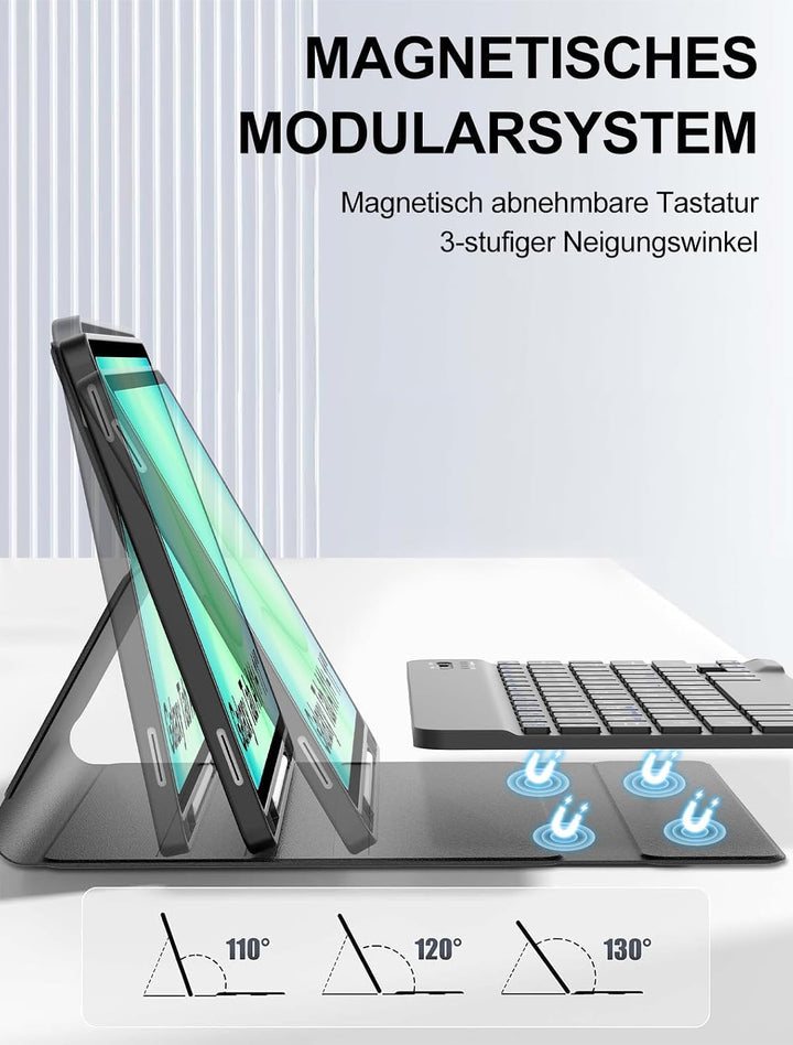 JADEMALL Für Galaxy Tab A11+ 11" SM-X230 Hülle mit Tastatur QWERTZ | 120 Tage Standby, Bluetooth, Le