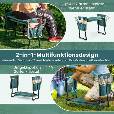 COSTWAY 2 in 1 Kniebank für Gartenarbeit, Gartenhocker klappbar, Garten Arbeitshocker mit EVE-Polste