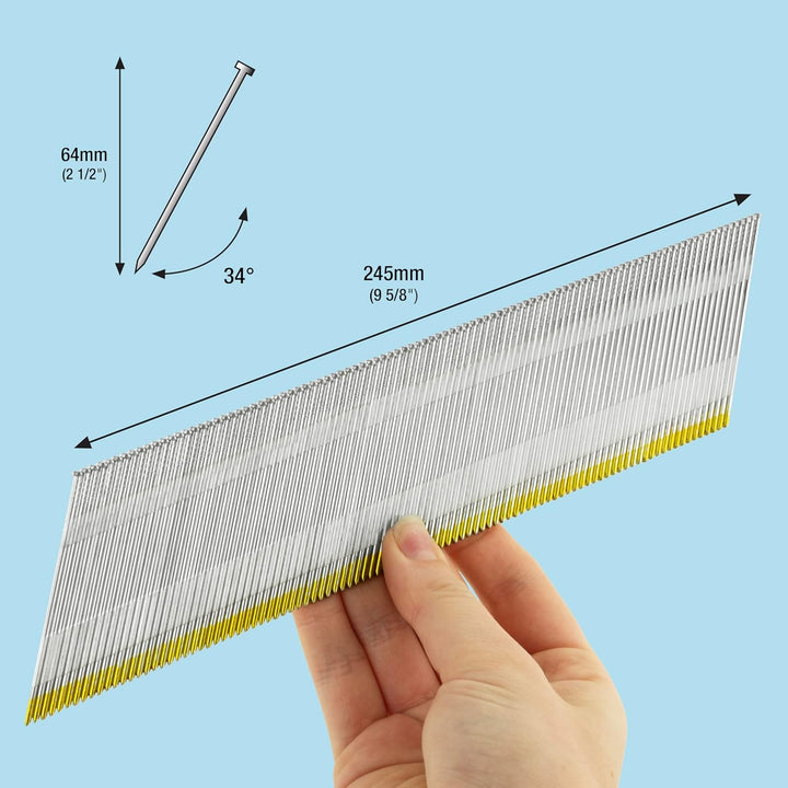 TACWISE 0407 verzinkte gewinkelte Stauchkopfnägel, Typ DA 15G / 64 mm, D‘-Kopf, Packung mit 4000 Stü