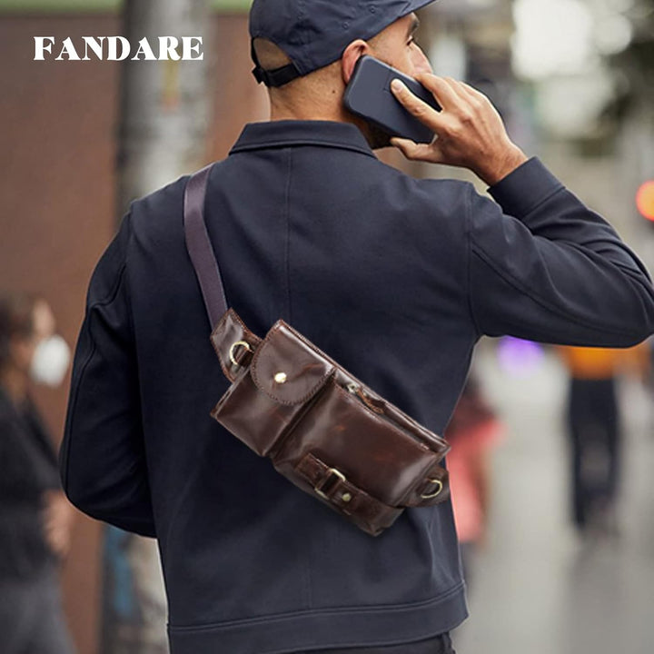 FANDARE Retro Bauchtasche Brusttasche Gürteltasche Hüfttasche Sport Leder Sling Bag Umhängetaschen H