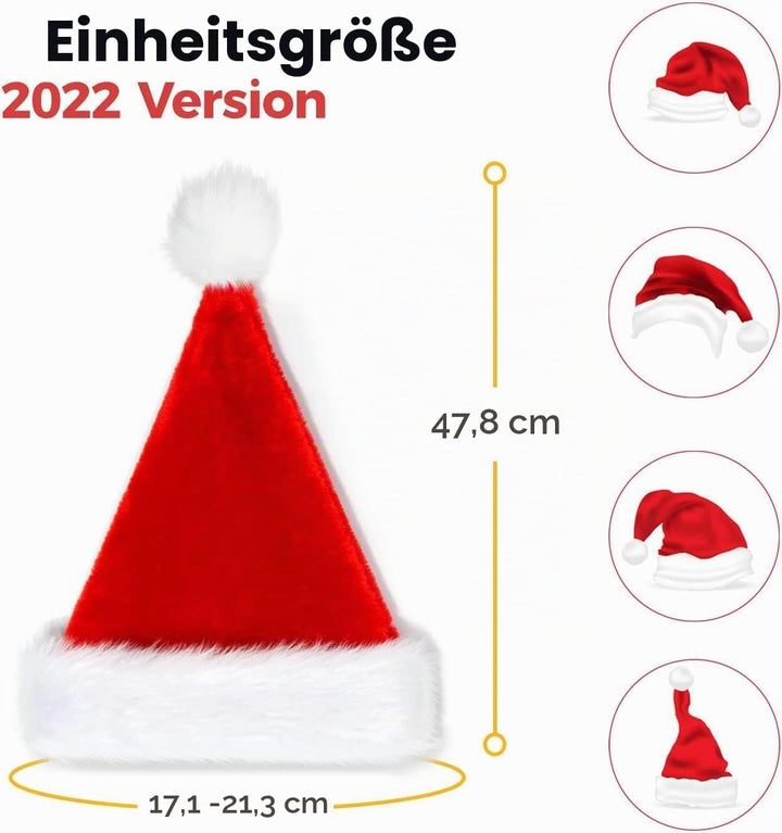 BOSONER Weihnachtsmütze Nikolausmütze Plüsche Weihnachtsmann Mütze: Rote Santa Mütze Warm Dicker Nik
