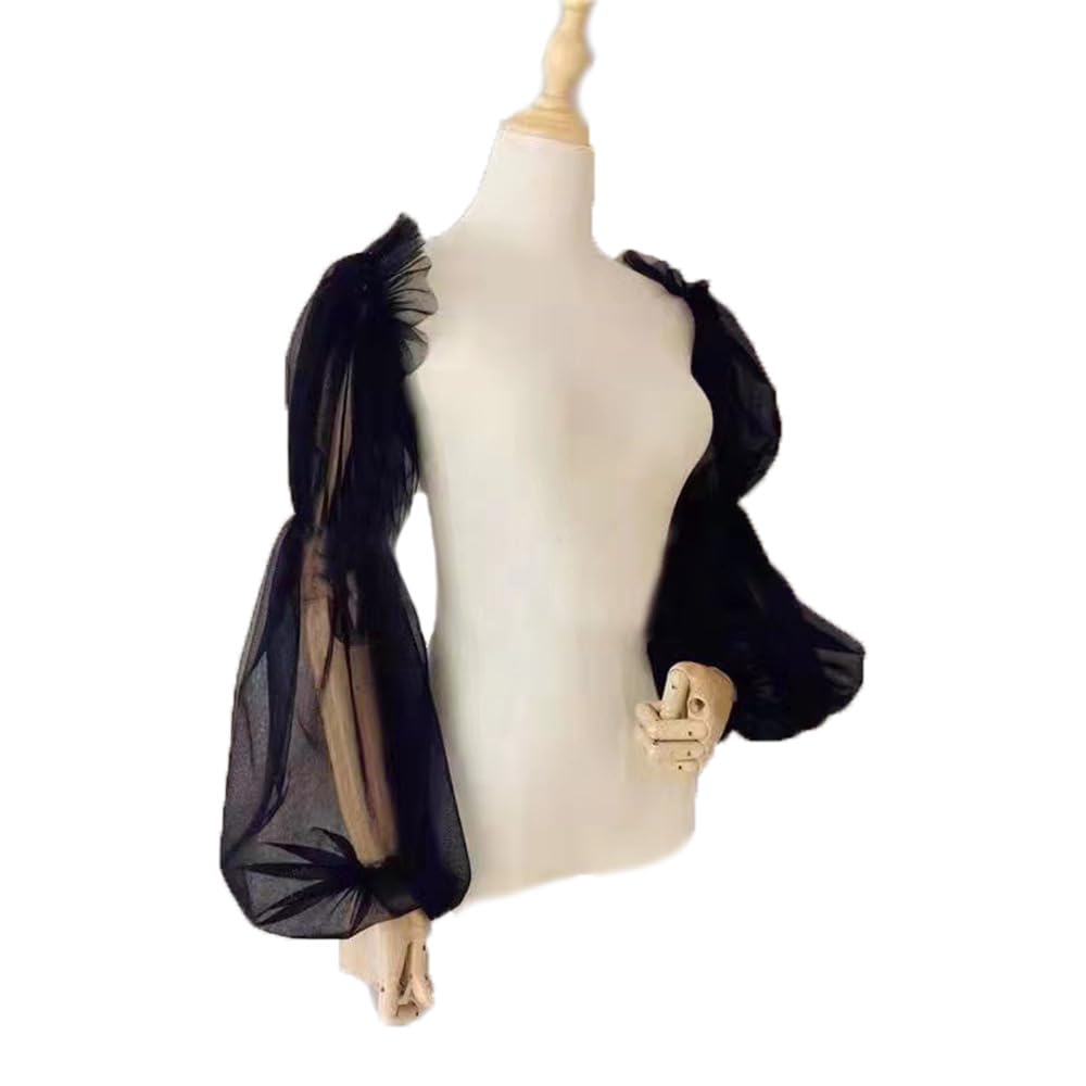 SMTCM 1 Paar Abnehmbare Puffärmel für Hochzeitskleid Schwarz Brautärmel Tüll Armel mit Spandex Band