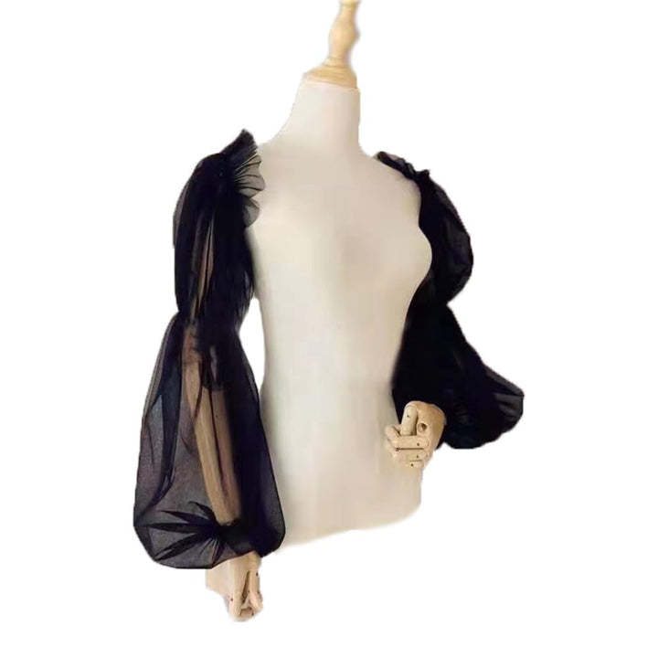 SMTCM 1 Paar Abnehmbare Puffärmel für Hochzeitskleid Schwarz Brautärmel Tüll Armel mit Spandex Band
