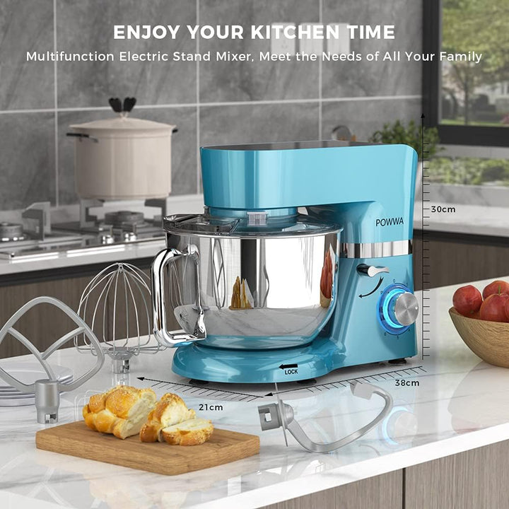 Küchenmaschine, POWWA 6,2 L Rührmaschine Knetmaschine, 6+1 Geschwindigkeit Teigmaschine,1500W Teigkn