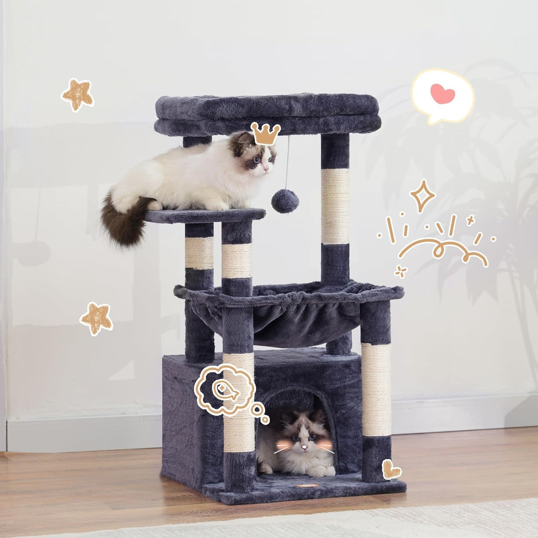 Heybly Kratzbaum, Katzenbaum mit Extra Grossem, Weichem Katzenkorb, Katzenkratzbaum mit Geräumigem K