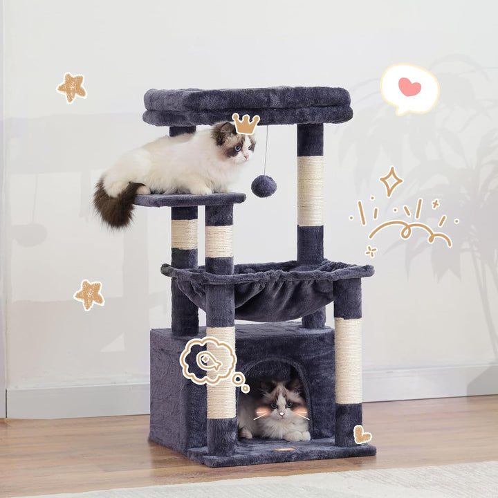Heybly Kratzbaum, Katzenbaum mit Extra Grossem, Weichem Katzenkorb, Katzenkratzbaum mit Geräumigem K