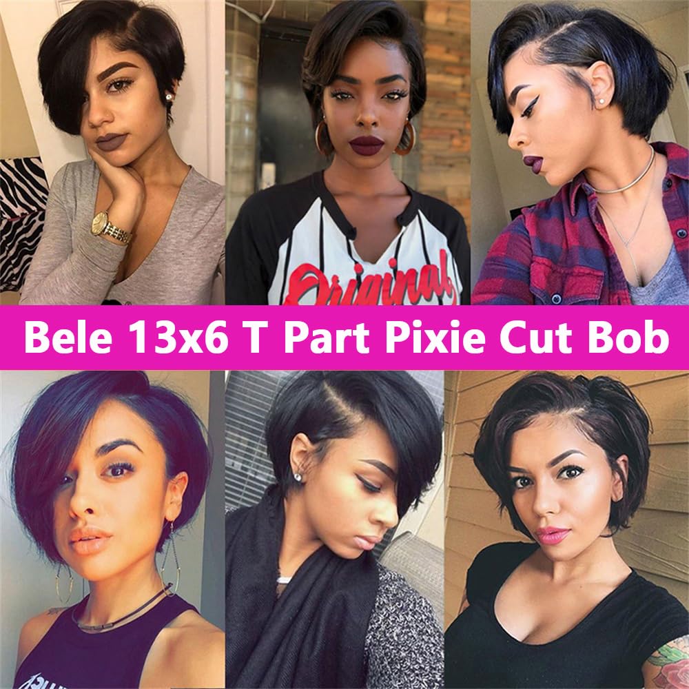 BELE Pixie Cut Bob Wig Short Straight Hair Lace Front Bob Wigs 8 inch T Part 13x6x1 Lace Front Wigs