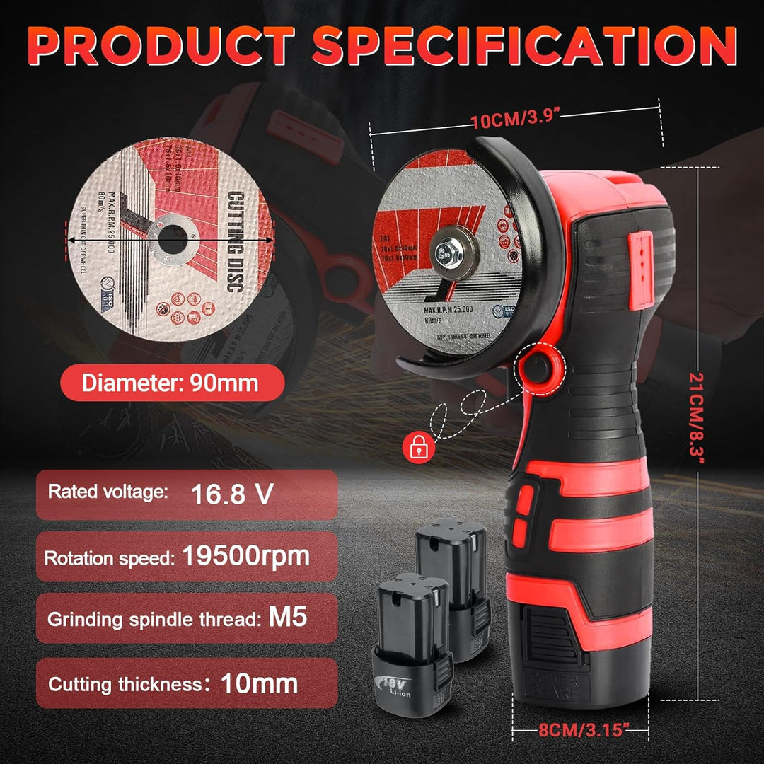 Mini Winkelschleifer, 16.8V Professional Winkelschleifer Set mit 2 Batterien 2000mAh, Trennschleifer