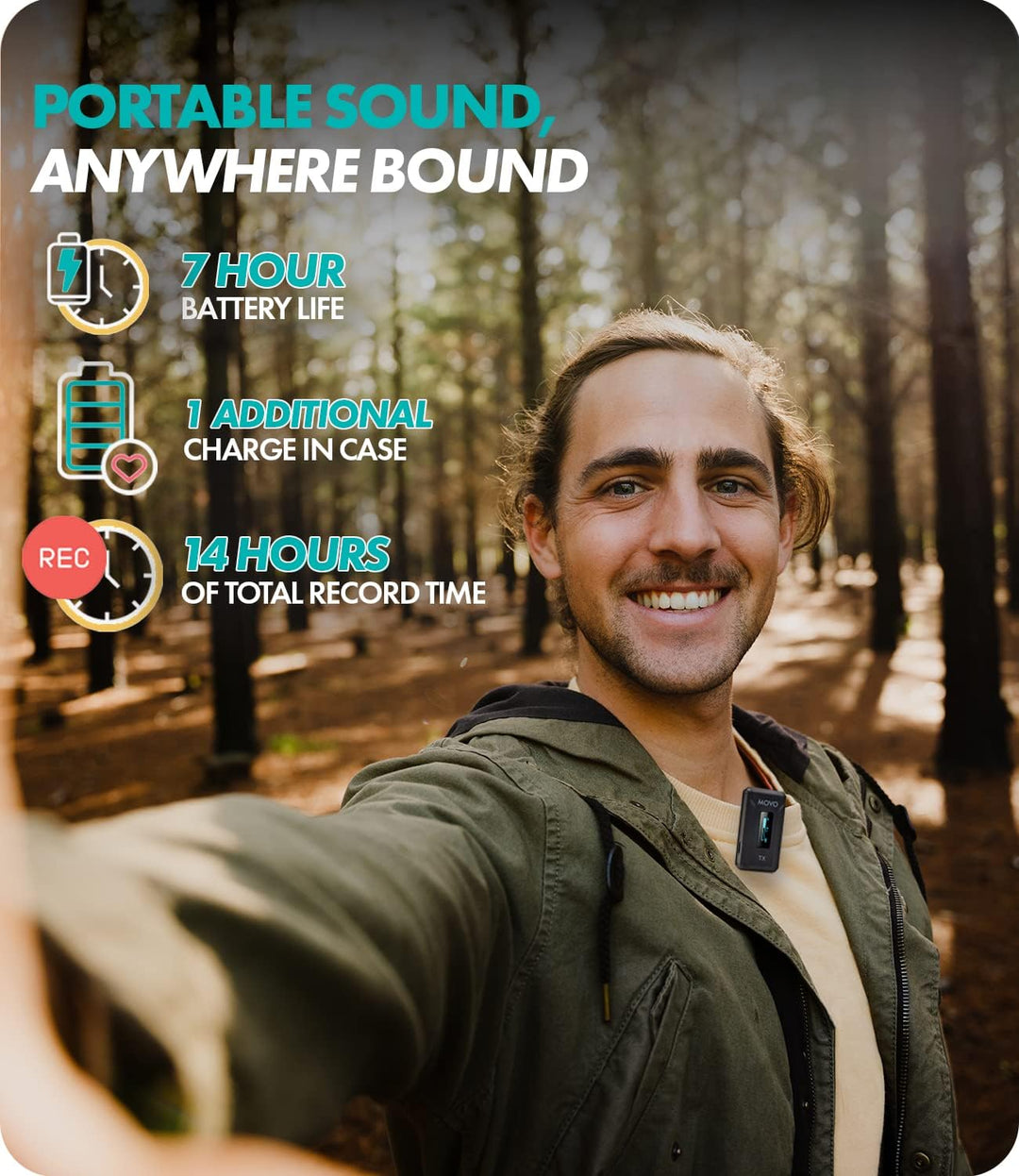 Movo WMX-2-C-DUO Dual Wireless Lavalier Mikrofone für Android mit Ladehülle, Onboard Mikrofone, Clip