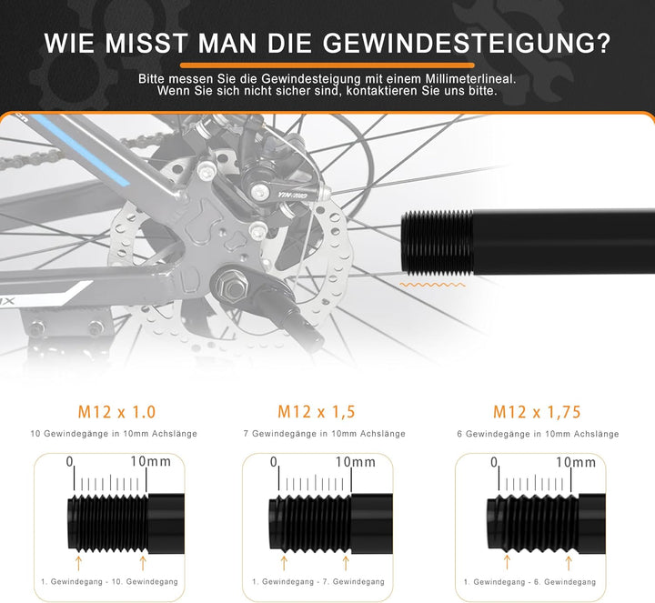 NICEDACK Steckachse M12 x 1,75-167-192 mm mit Adapter für Fahrradanhänger Kupplung, Einstellbare Sch