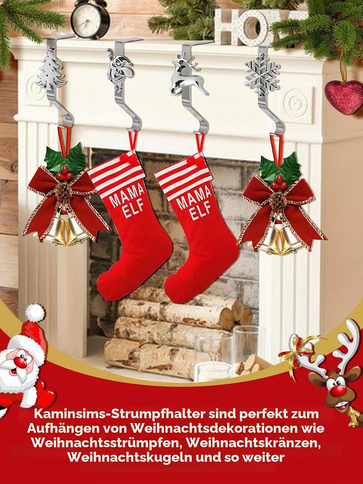 4 Stück Weihnachtsstrumpf Halter für Kamin, Kalolary 4 Stile Weihnachtsstrumpfhalter für Kaminsims R