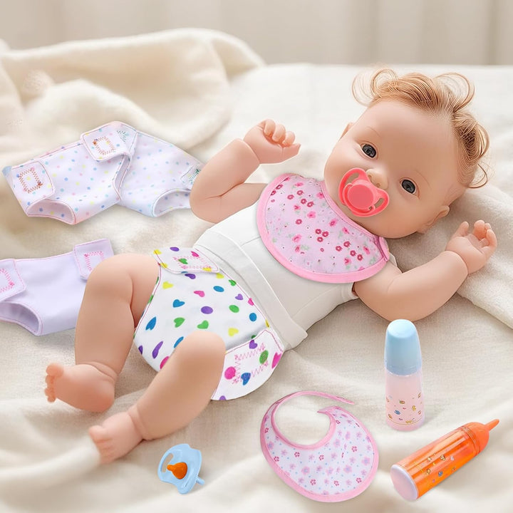 10 Stück Puppenflasche mit Milch Puppenschnuller Puppenlätzchen Puppenwindeln Puppenzubehör Magische