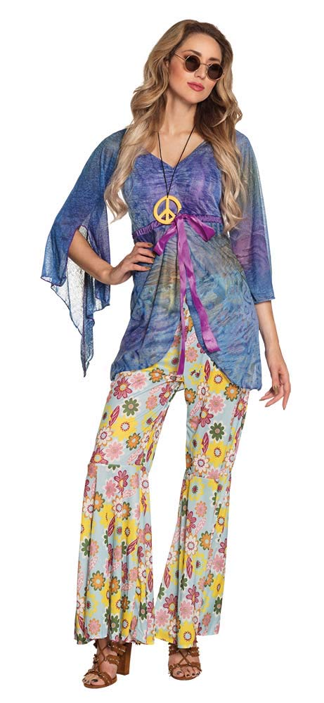 Boland - Erwachsenen-Kostüm Flower-Power Woman, Hose, Shirt und Halskette, Set, Karneval, Mottoparty