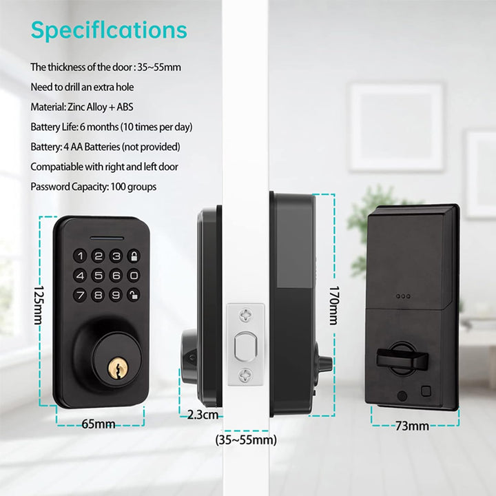 Splenssy Keyless Entry Türschloss mit Tastatur, Smart Deadbolt Lock mit 2 Schlüsseln, Passwort/Mecha
